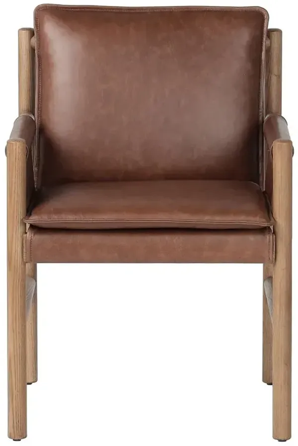 Sorrel Rustic Lodge Brown Leather Brown Wood Dining Arm Chair