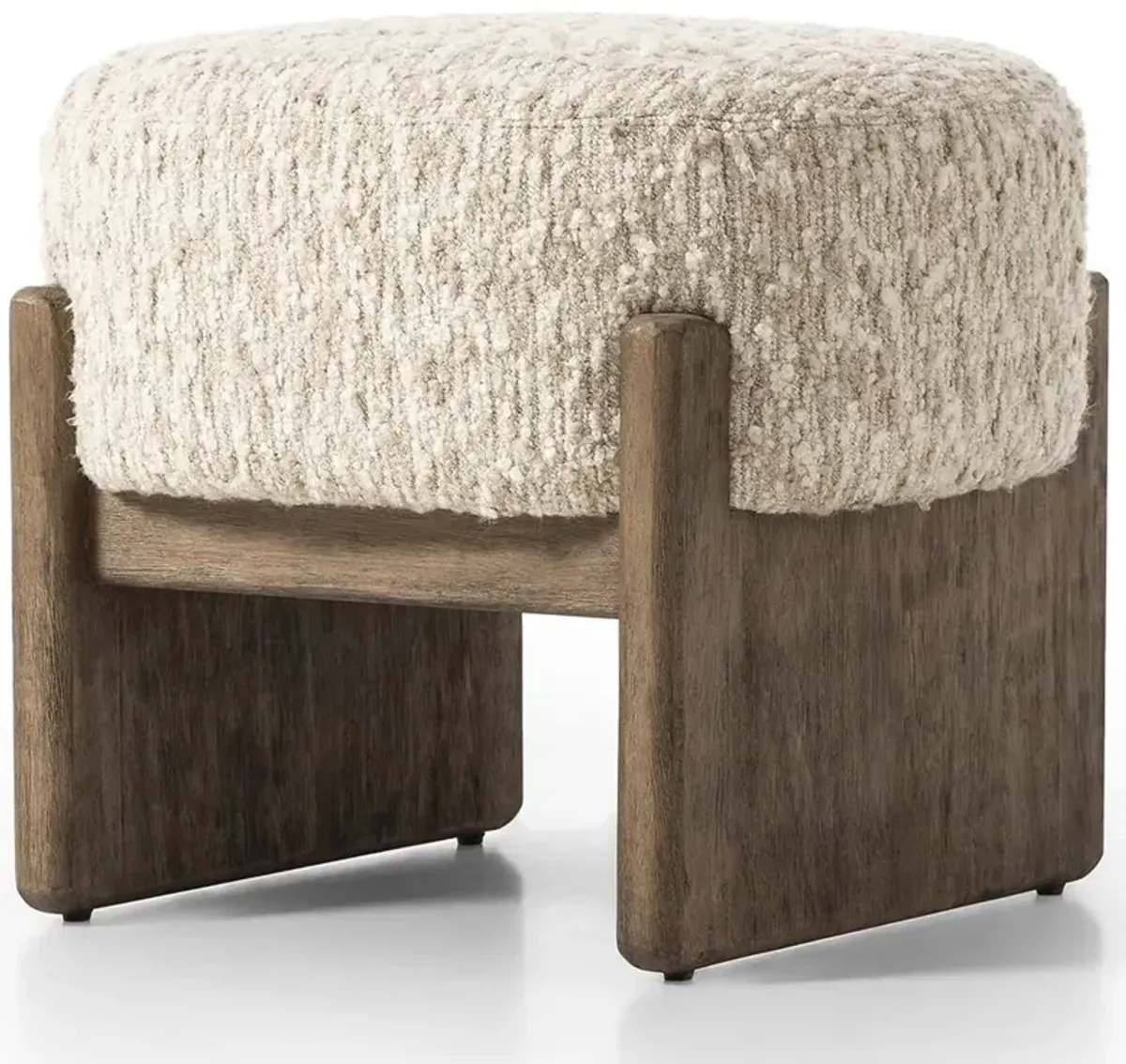 Leith Modern Classic Cream Boucle Brown Wood Round Stool