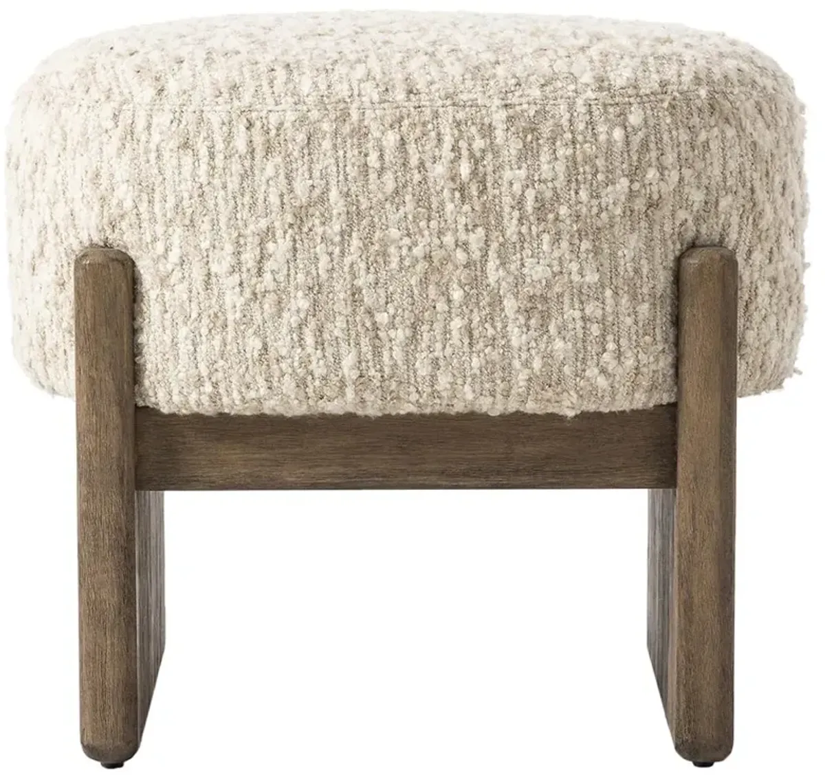 Leith Modern Classic Cream Boucle Brown Wood Round Stool