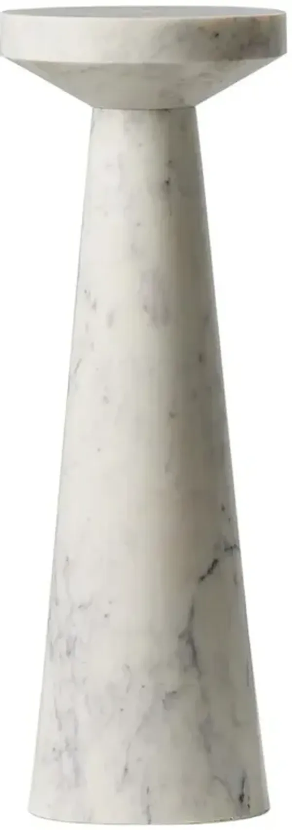 Simone Modern Classic White Marble Round End Table - Tall