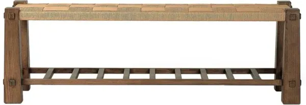 Zachary Coastal Beach Woven Rush Brown Wood Bench