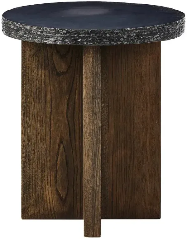 Balthazar Rustic Lodge Black Stone Brown Oak End Table - Tall