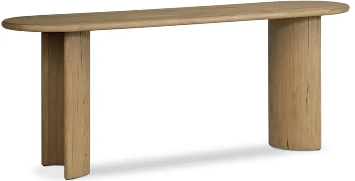 Paris Rustic Lodge Worn Brown Oak Wood Oval Console Table - 78"