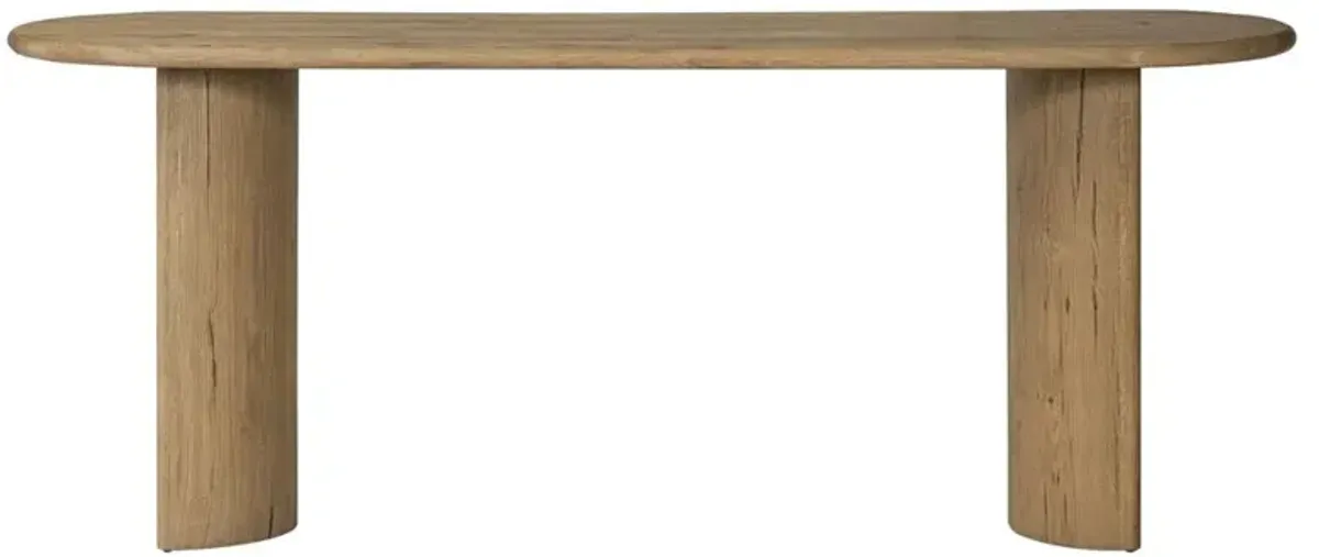 Paris Rustic Lodge Worn Brown Oak Wood Oval Console Table - 78"