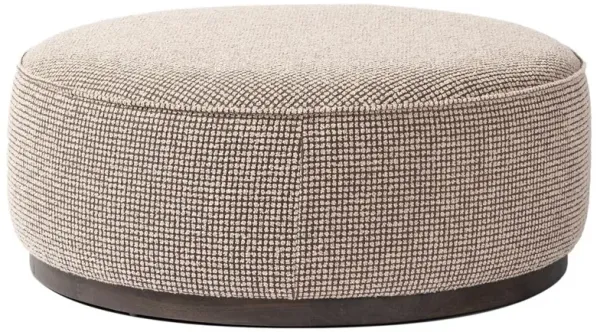 Leah Modern Taupe Checkered Performance Round Ottoman - Large