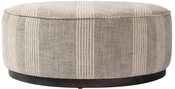 Leah Modern Grey Stripe Round Ottoman - Large
