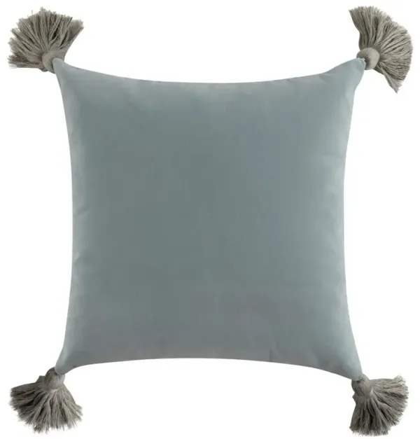 Jules Modern Blue Velvet Indoor Outdoor Tassel Throw Pillow - 20x20