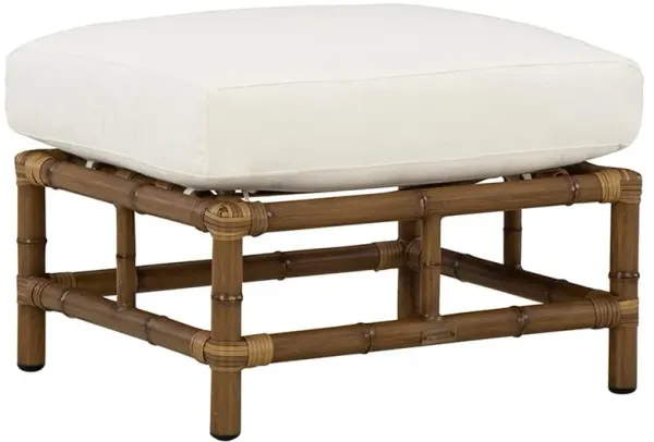 Amber Coastal White Sunbrella Brown Woven Wicker Rectangular Outdoor Ottoman