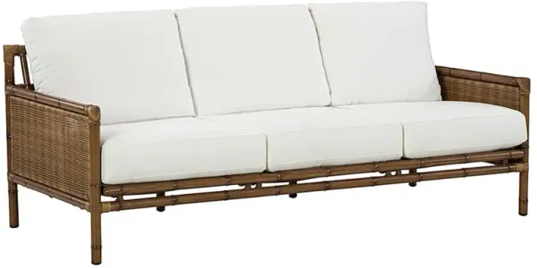 Amber Coastal Beach White Sunbrella Brown Woven Wicker Outdoor Sofa - 81"