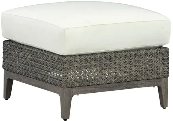 Mavis Coastal Beach White Sunbrella Grey Woven Wicker Square Outdoor Ottoman