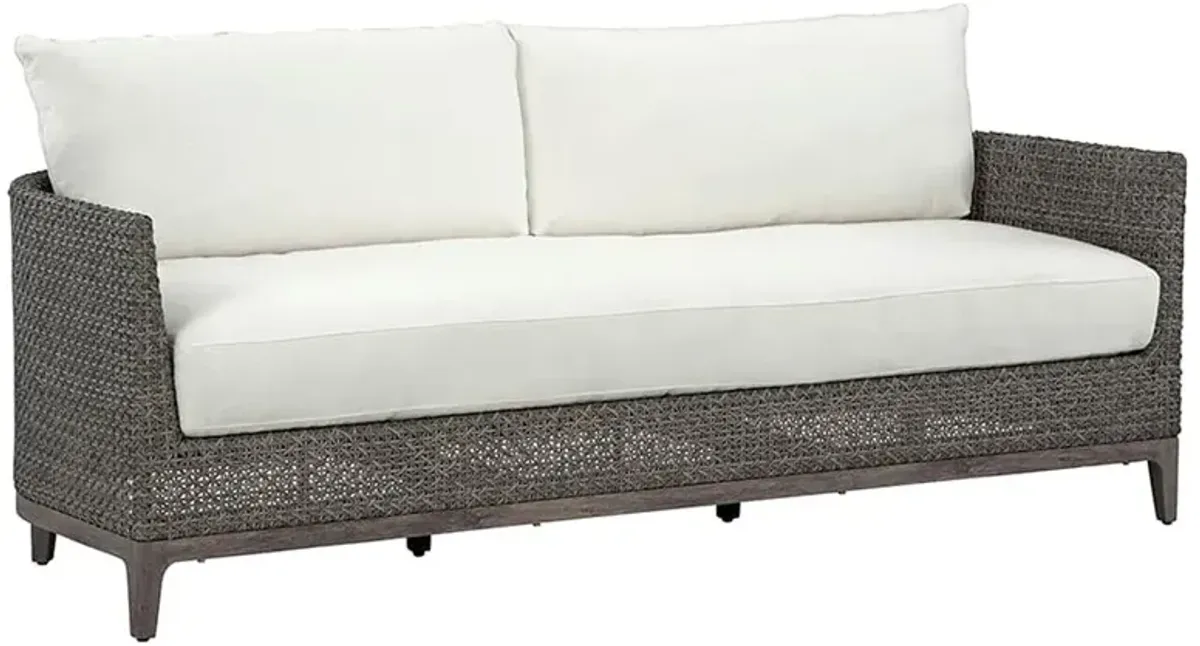 Mavis Coastal Beach White Sunbrella Grey Woven Wicker Outdoor Sofa - 81"