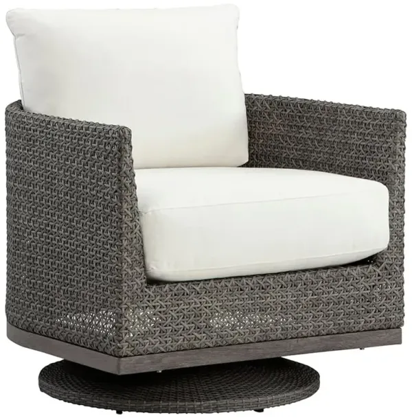 Mavis Coastal White Sunbrella Grey Woven Wicker Outdoor Swivel Rocker Chair
