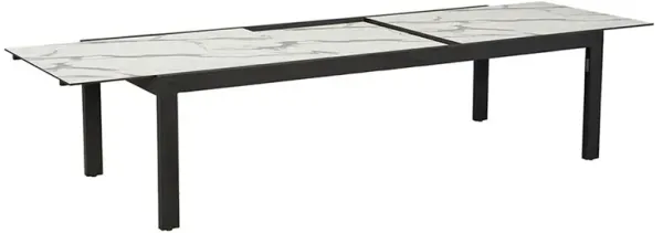 Vill Industrial White Stone Aluminum Extendable Outdoor Dining Table - 106-138"