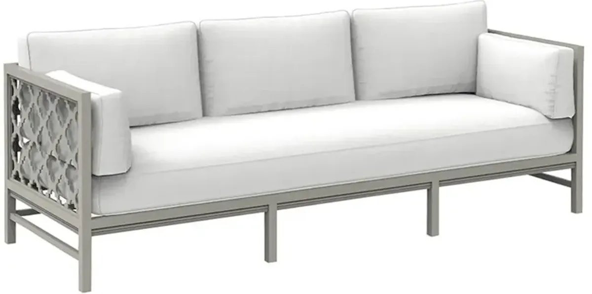 Alec French Country White Sunbrella Grey Aluminum Outdoor Sofa - 87"