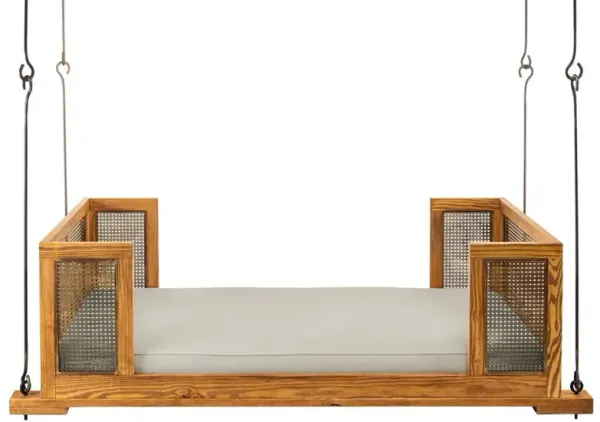 Charlotte Rustic Grey Performance Metal Cane Brown Wood Daybed Porch Swing