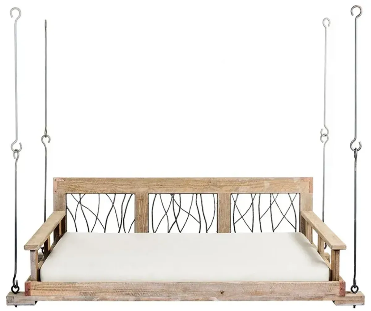 Dorothy Rustic Lodge White Performance Beige Wood Daybed Porch Swing