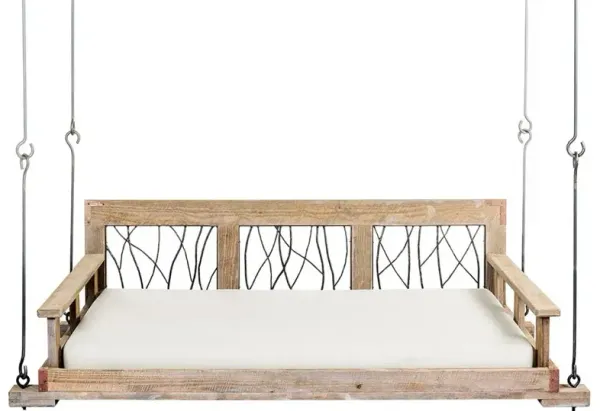 Dorothy Rustic Lodge White Performance Beige Wood Daybed Porch Swing