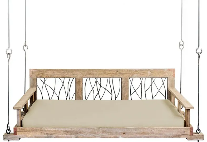 Dorothy Rustic Lodge Beige Performance Beige Wood Daybed Porch Swing