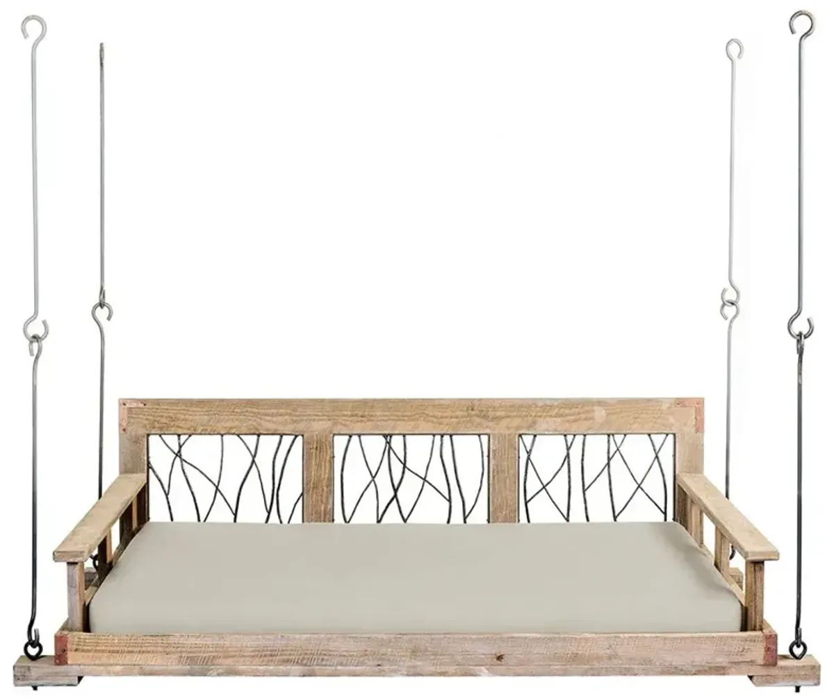 Dorothy Rustic Lodge Grey Performance Beige Wood Daybed Porch Swing