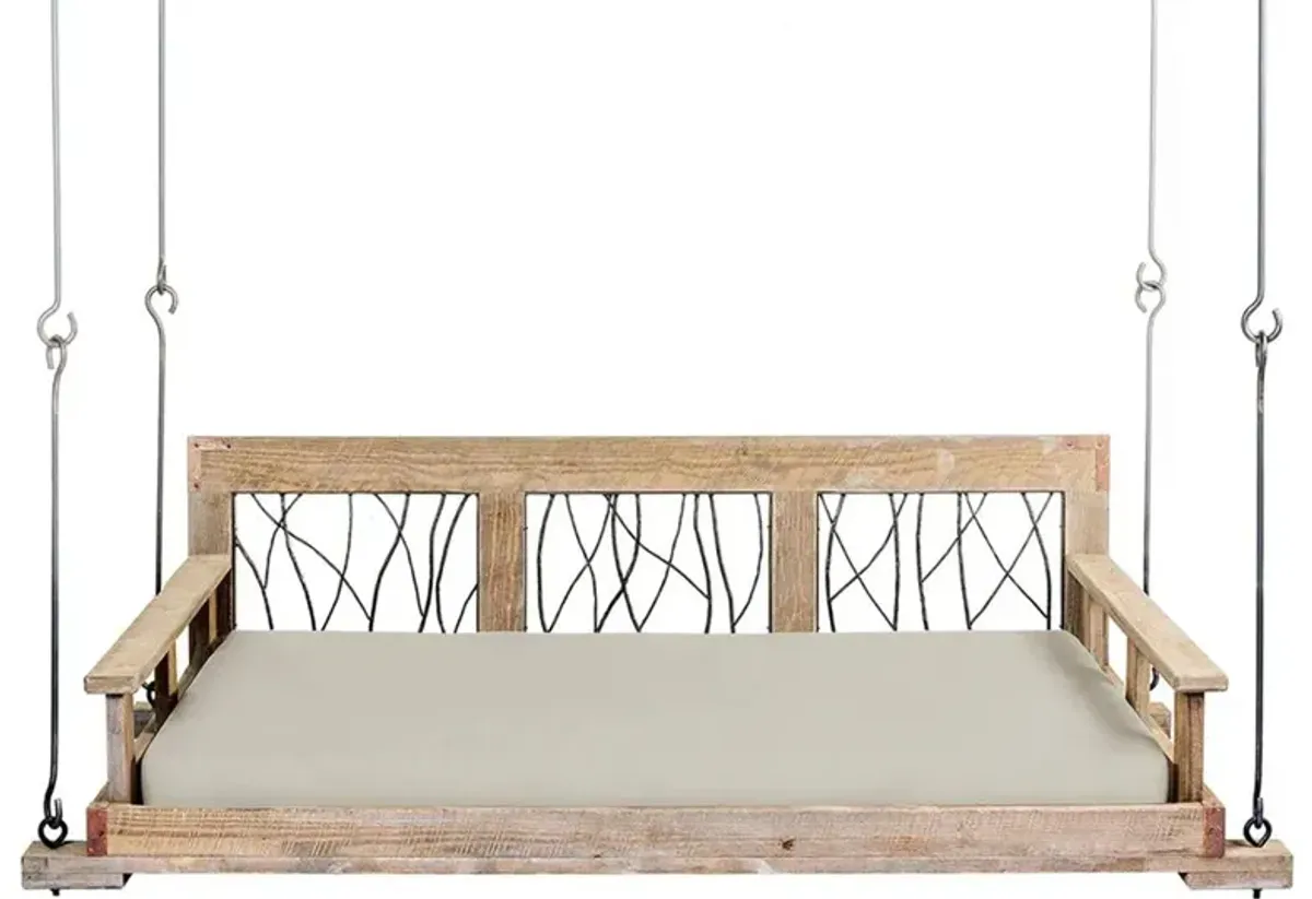 Dorothy Rustic Lodge Grey Performance Beige Wood Daybed Porch Swing