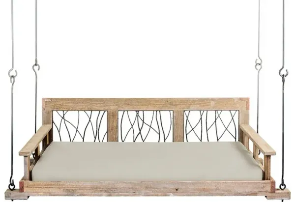 Dorothy Rustic Lodge Grey Performance Beige Wood Daybed Porch Swing