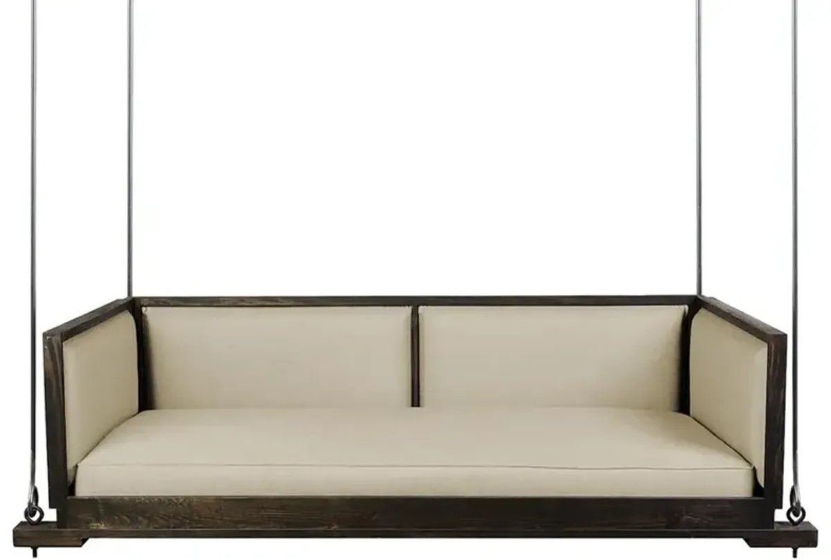 Lucy Rustic Lodge Beige Performance Black Wood Daybed Porch Swing