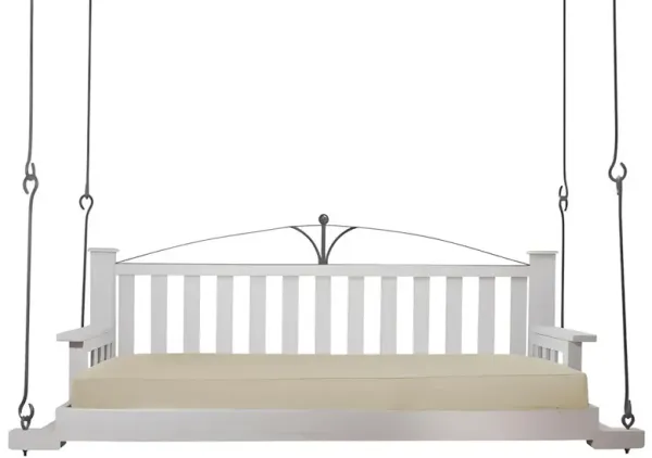 Alice French Country Beige Performance White Slatted Wood Daybed Porch Swing