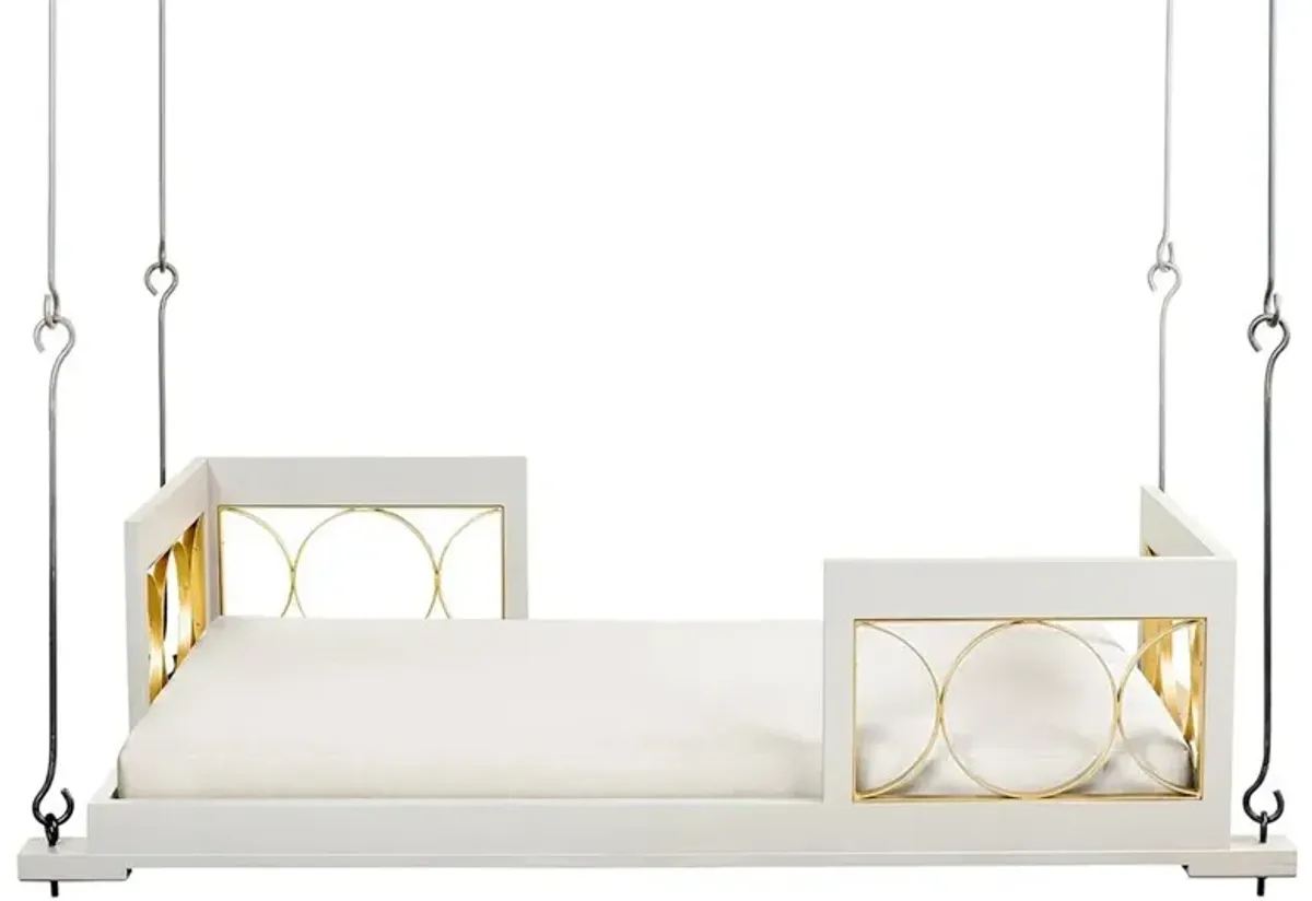 Evelyn Modern Classic White Performance Wood Daybed Porch Swing
