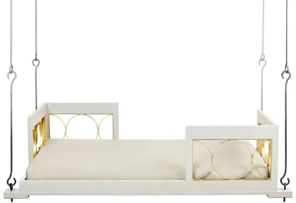 Evelyn Modern Classic Beige Performance White Wood Daybed Porch Swing