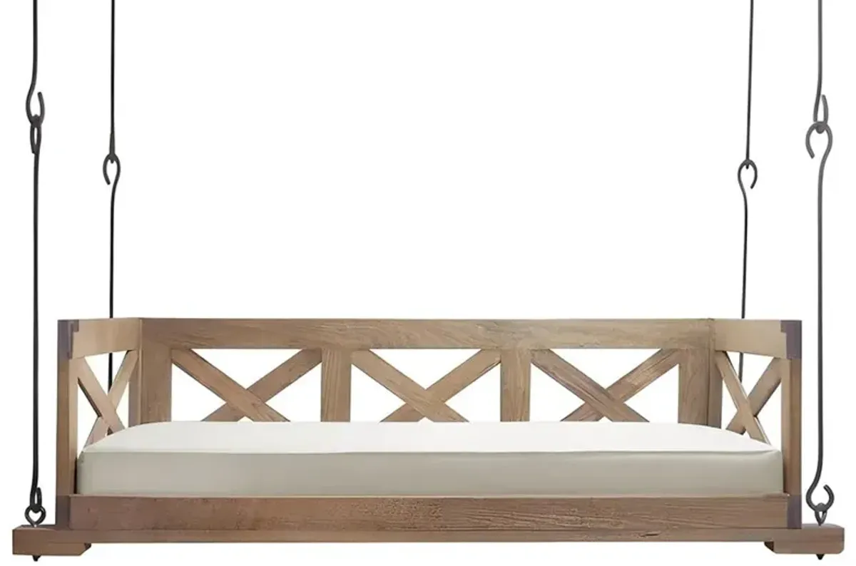 Clara Rustic Lodge White Performance Brown Wood Daybed Porch Swing