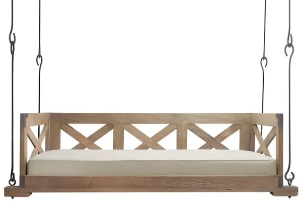 Clara Rustic Lodge Beige Performance Brown Wood Daybed Porch Swing