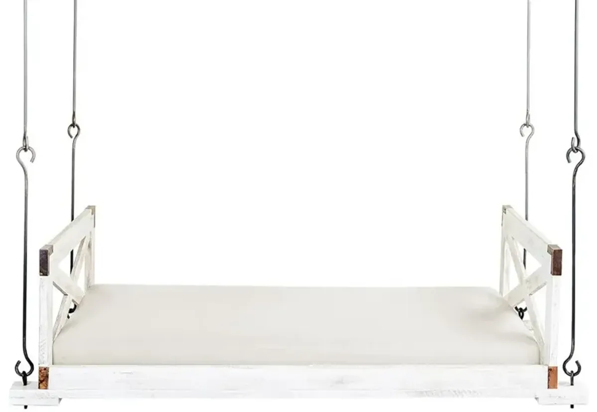 Elisa Rustic Lodge White Performance Wood Daybed Porch Swing