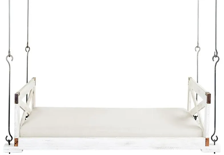 Elisa Rustic Lodge White Performance Wood Daybed Porch Swing