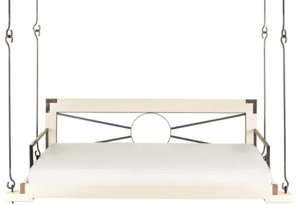 Jillian Modern Classic White Performance Cream Wood Daybed Porch Swing