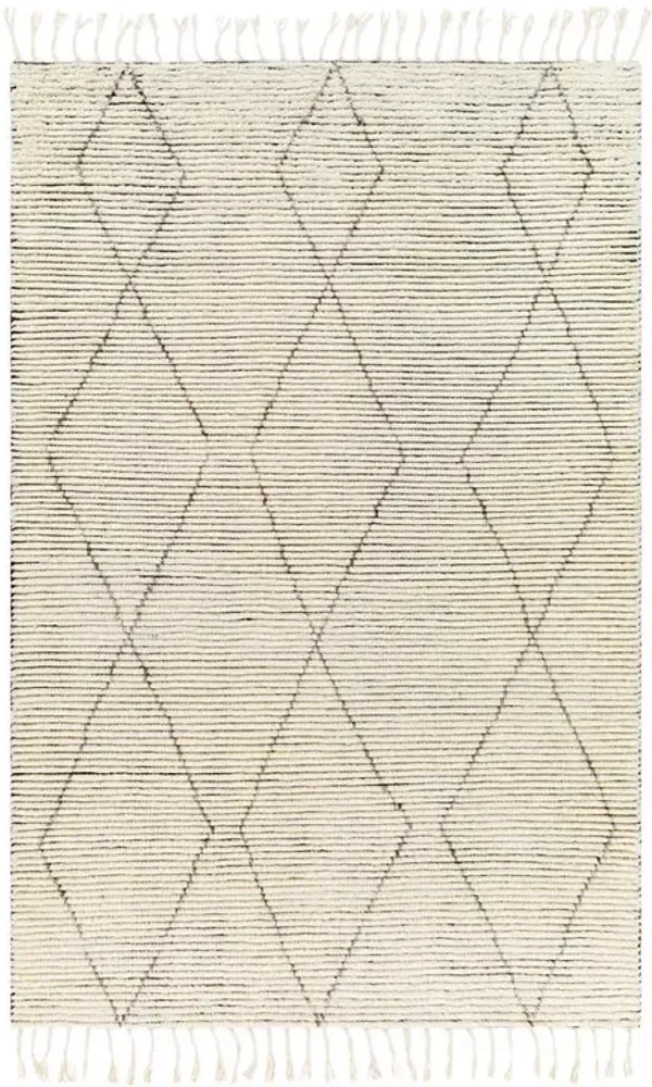Alesia Modern Classic Beige Wool Diamond Patterned Hand Knotted Rug - Sample