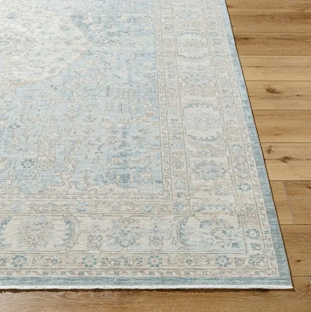 Tinsley French Country Blue Wool Medallion Patterned Rug - Sample