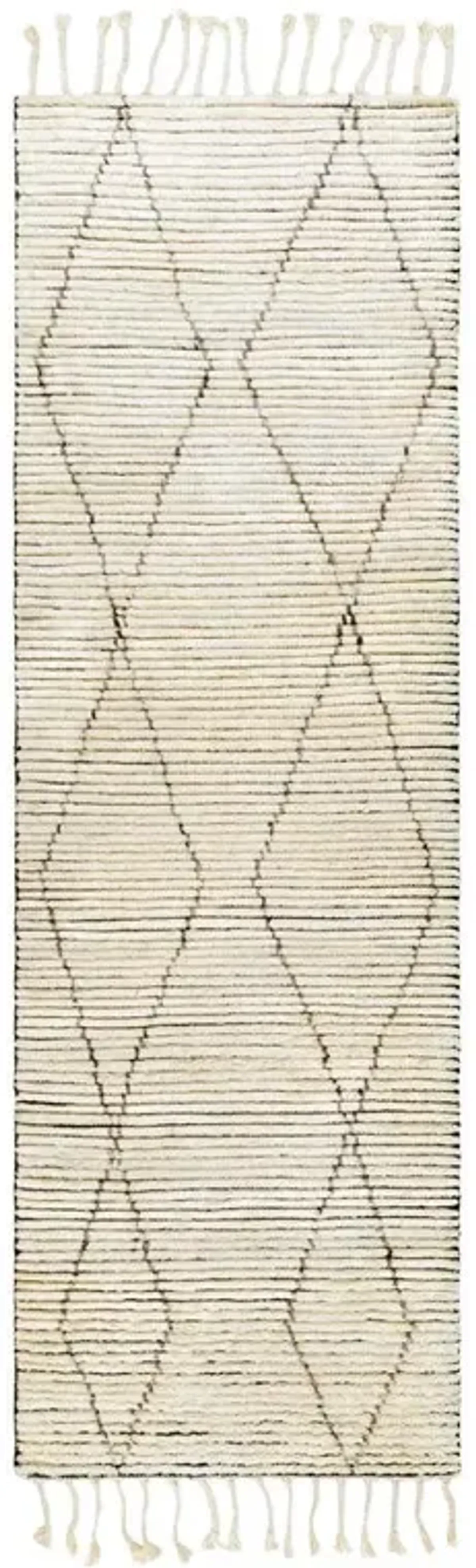 Alesia Modern Classic Beige Wool Diamond Patterned Hand Knotted Rug - 2'6"x8'