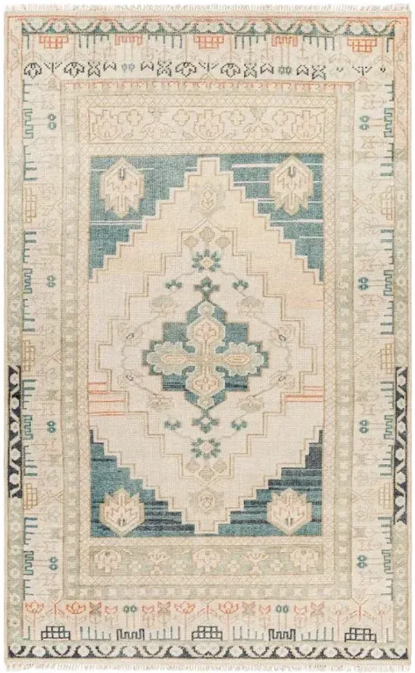 Belinda Global Bazaar Beige Wool Oushak Patterned Hand Knotted Rug - 2'x3'