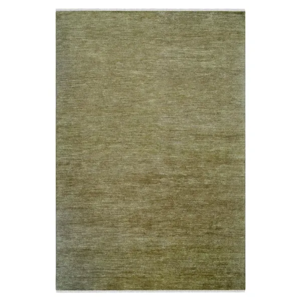Dakota Modern Green Hand Knotted Wool Solid Hand Knotted Rug - 3'x12'