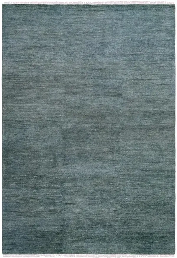 Dakota Modern Teal Hand Knotted Wool Solid Hand Knotted Rug - 3'x12'