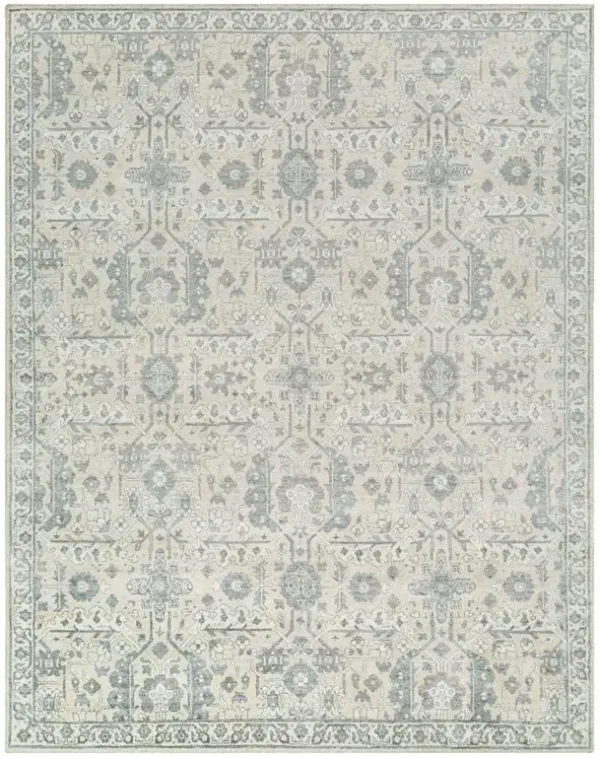 Geneva French Country Light Blue Floral Patterned Hand Knotted Rug - 10'x14'