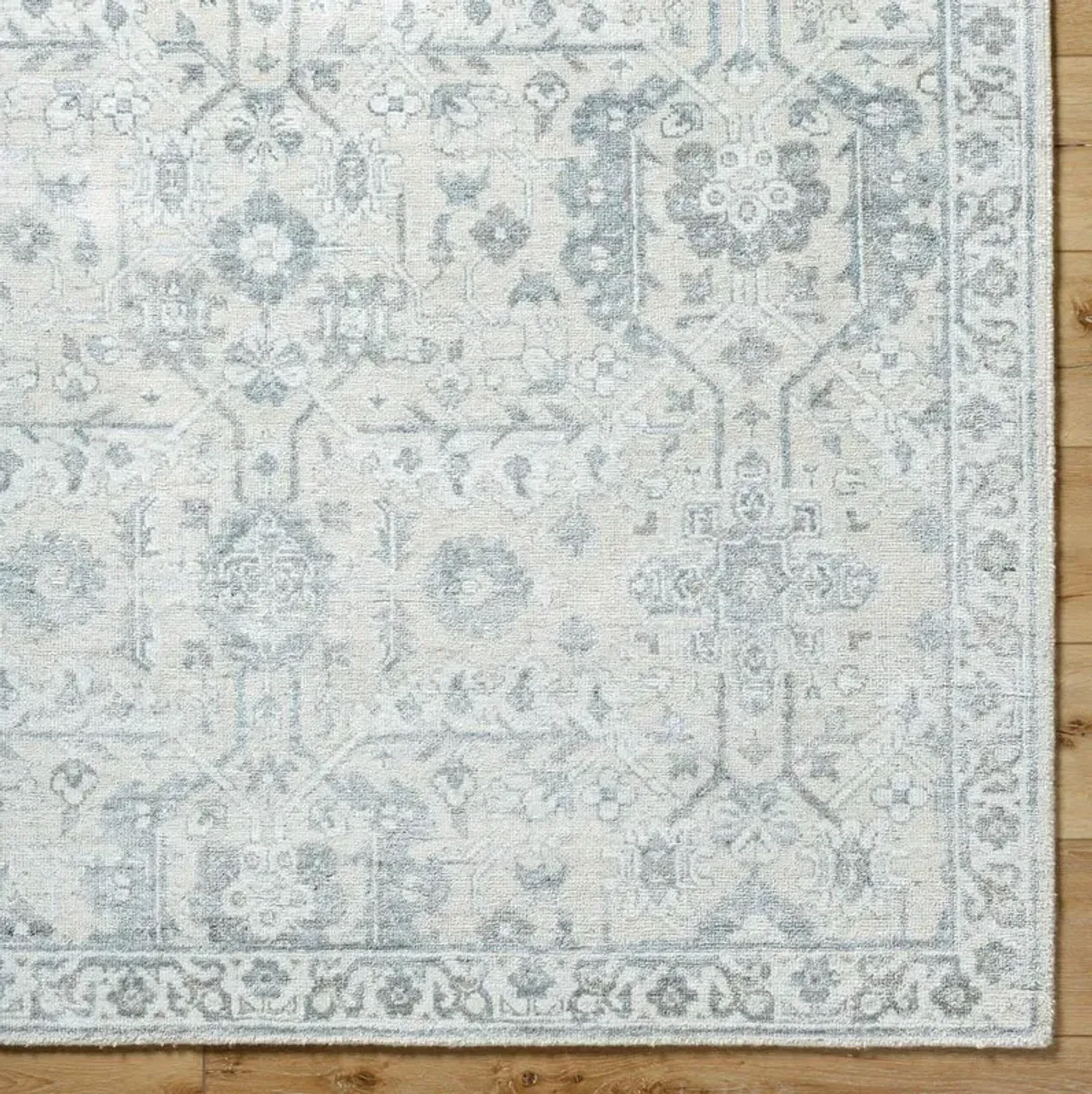 Geneva French Country Light Blue Floral Patterned Hand Knotted Rug - 9'x12'