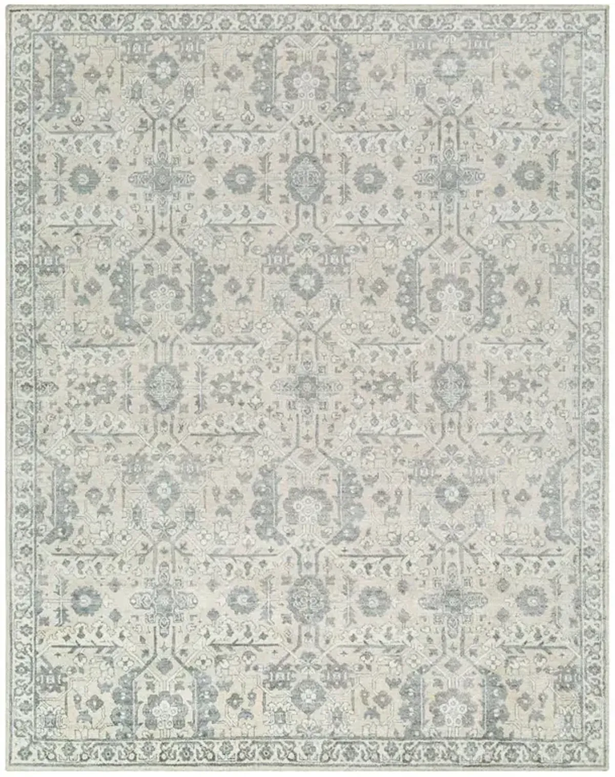 Geneva French Country Light Blue Floral Patterned Hand Knotted Rug - 9'x12'