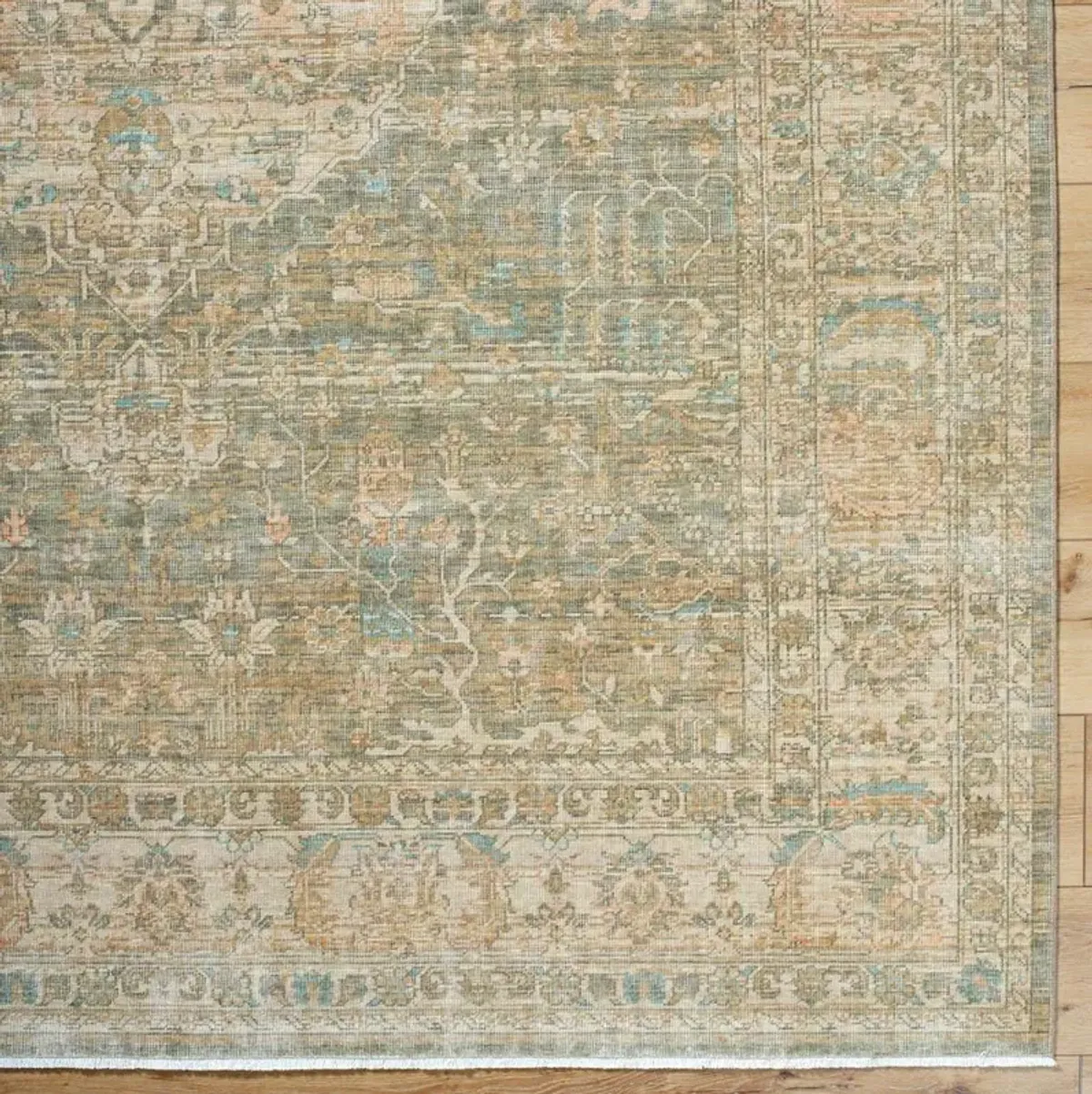 Malia Global Bazaar Green Wool Floral Patterned Rug - 8'10"x11'10"