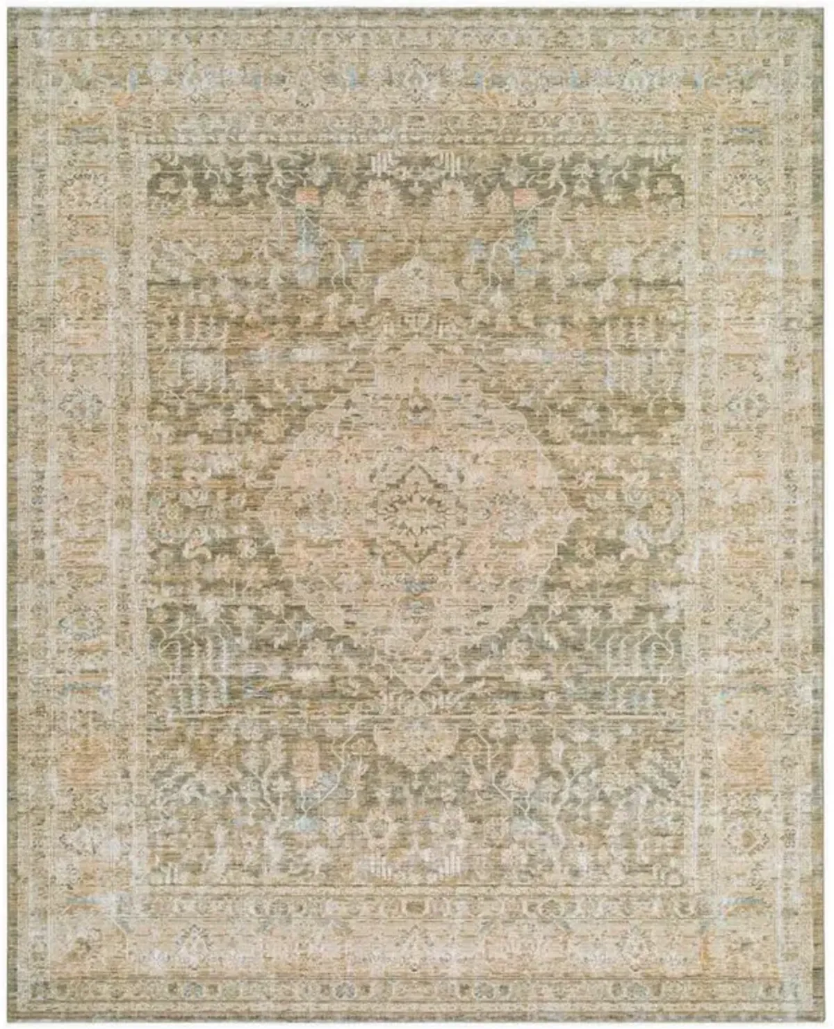 Malia Global Bazaar Green Wool Floral Patterned Rug - 8'10"x11'10"