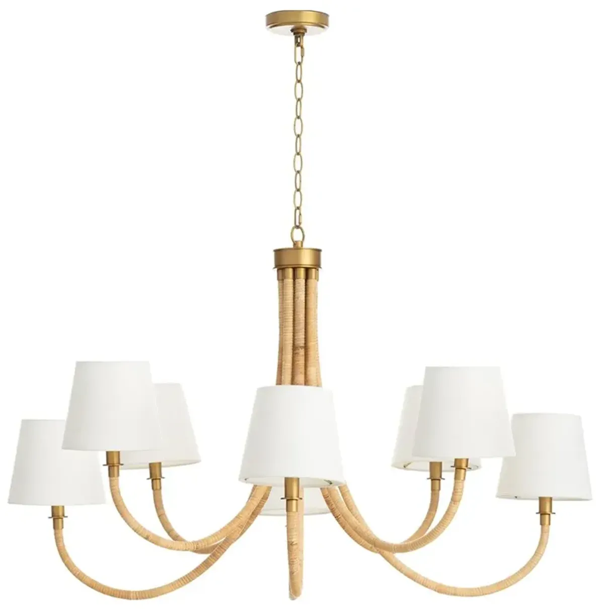Treble Coastal Beach Natural Bamboo Wrapped Brass Chandelier