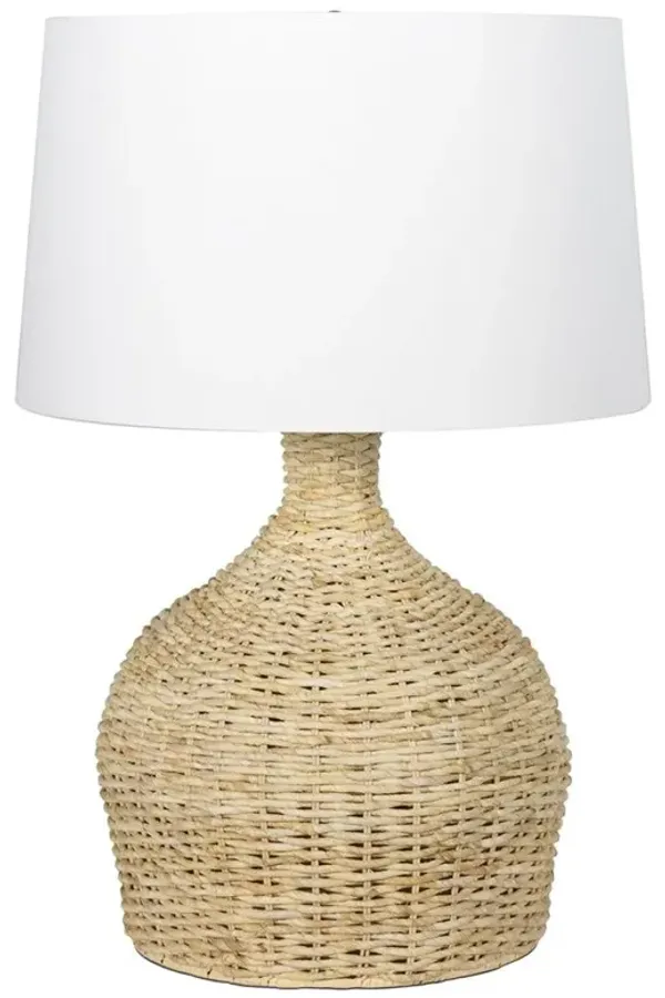 Campagna Coastal Beach White Linen Shade Natural Rattan Table Lamp