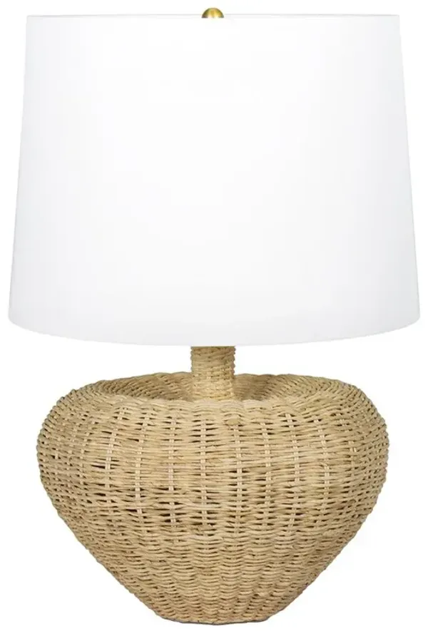 Avery Coastal Beach White Linen Shade Rattan Table Lamp