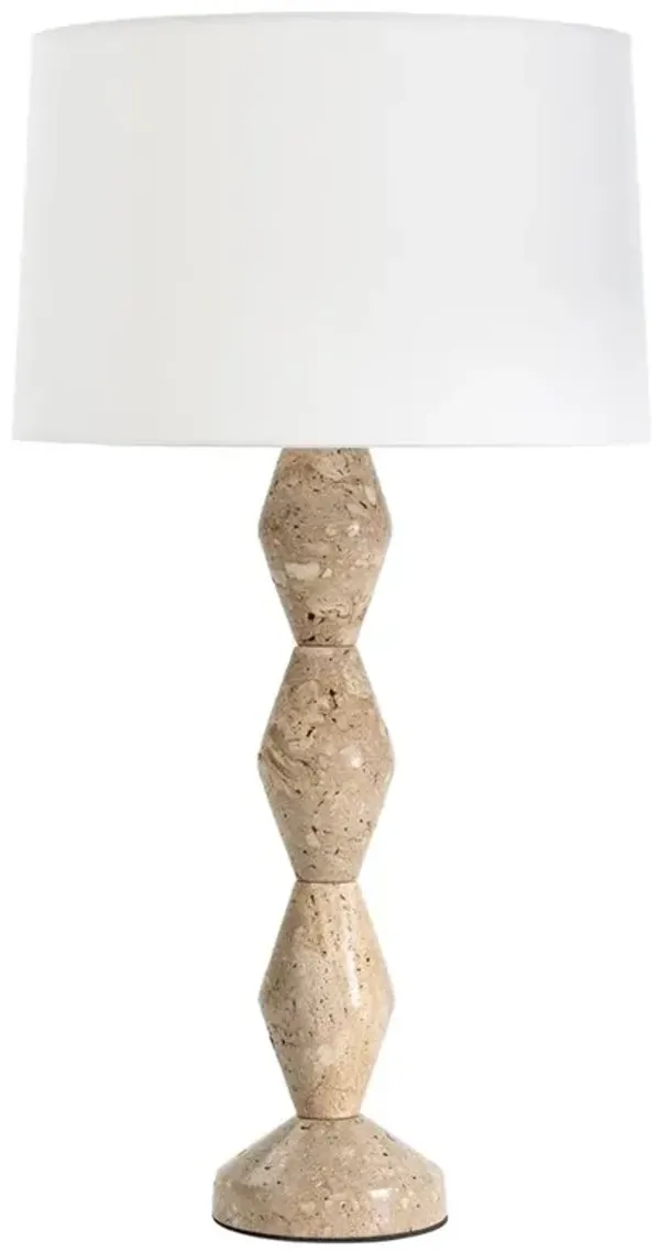 Crew Mid Century Modern Natural Travertine Buffet Table Lamp