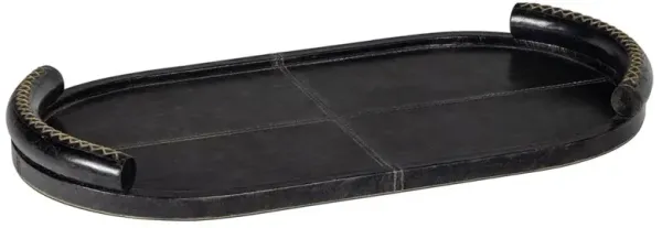Forte Rustic Lodge Black Leather Oval Decorative Tray